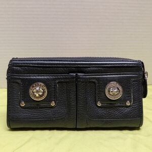 Black Leather Wallet with Gold Accents